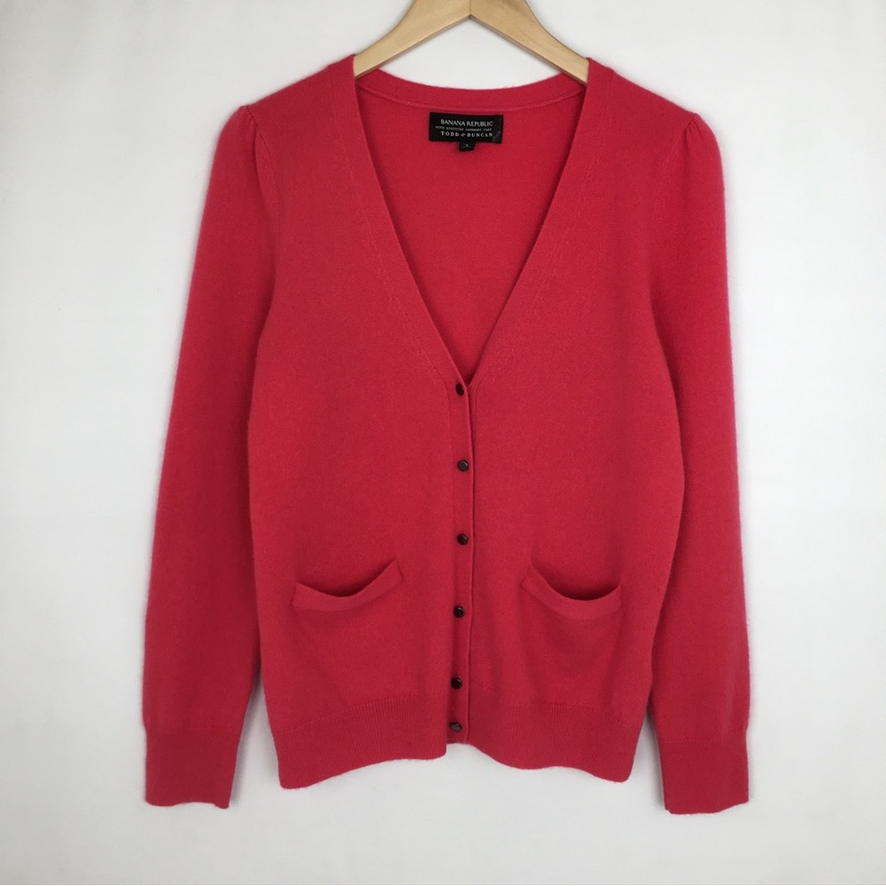Banana Republic Todd & Duncan Cashmere Cardigan Sweater Grandpa Pink Barbiecore